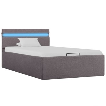 vidaXL Πλαίσιο Κρεβατιού με Αποθ. Χώρο/LED Taupe 90x200 εκ. Ύφασμα