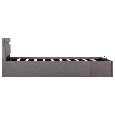 vidaXL Πλαίσιο Κρεβατιού με Αποθ. Χώρο/LED Taupe 90x200 εκ. Ύφασμα
