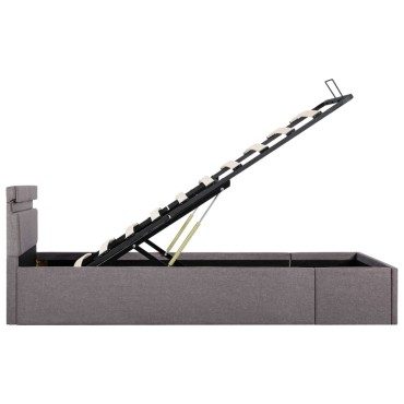 vidaXL Πλαίσιο Κρεβατιού με Αποθ. Χώρο/LED Taupe 90x200 εκ. Ύφασμα