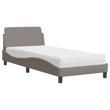 vidaXL Κρεβάτι με Στρώμα Taupe 90x190 εκ.Υφασμάτινο
