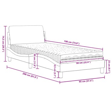 vidaXL Κρεβάτι με Στρώμα Taupe 90x190 εκ.Υφασμάτινο