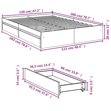 vidaXL Πλαίσιο Κρεβατιού με συρτάρια Sonoma Δρυς 120x200εκ. Επεξ. Ξύλο