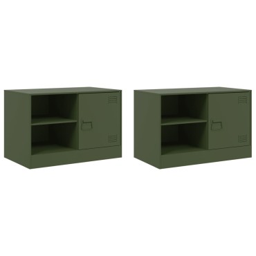 vidaXL Έπιπλα Τηλεόρασης 2 τεμ. Πράσινο Λαδί 67x39x44cm από Χάλυβα