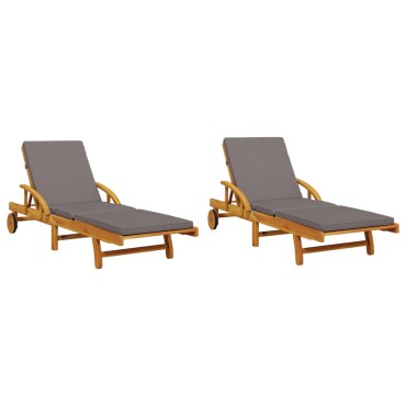 vidaXL Ξαπλώστρες με Μαξιλάρια 2 τεμ. 200x68x83cm Μασίφ Ξύλο Ακακίας
