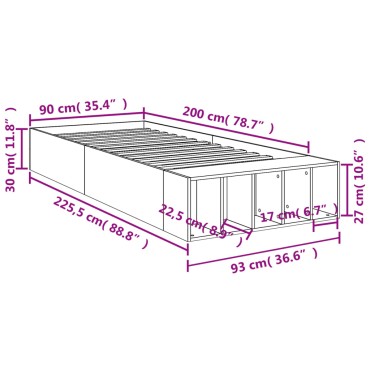 vidaXL Πλαίσιο Κρεβατιού Γκρι Sonoma 90x200 εκ. Επεξεργασμένο Ξύλο