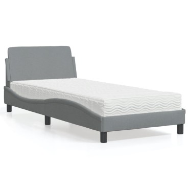 vidaXL Κρεβάτι με Στρώμα Ανοιχτό Γκρι 90x190 εκ. Υφασμάτινο