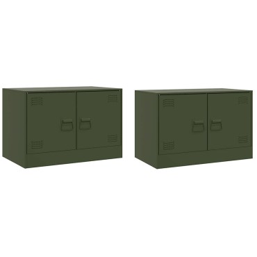 vidaXL Έπιπλα Τηλεόρασης 2 τεμ. Πράσινο Λαδί 67x39x44cm από Χάλυβα