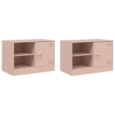 vidaXL Έπιπλα Τηλεόρασης 2 τεμ. Ροζ 67x39x44cm από Χάλυβα