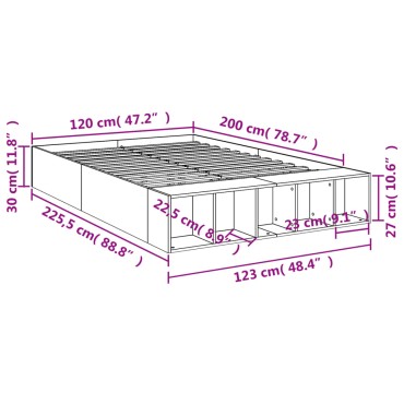 vidaXL Πλαίσιο Κρεβατιού Γκρι Sonoma 120x200 εκ. Επεξεργασμένο Ξύλο