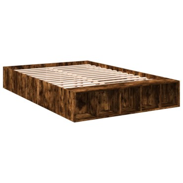 vidaXL Πλαίσιο Κρεβατιού Καπνιστή Δρυς 140x190 εκ. Επεξεργασμένο Ξύλο