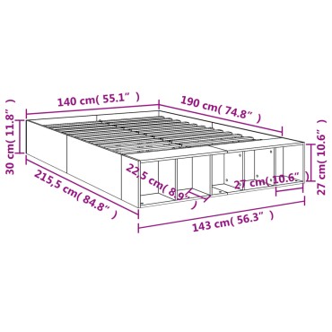 vidaXL Πλαίσιο Κρεβατιού Καπνιστή Δρυς 140x190 εκ. Επεξεργασμένο Ξύλο