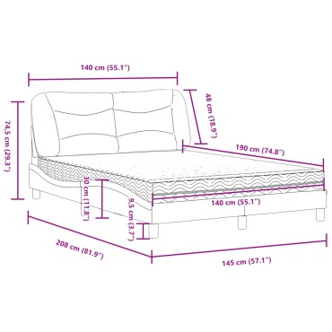 vidaXL Κρεβάτι με Στρώμα Λευκό 140x190εκ.από Συνθετικό Δέρμα