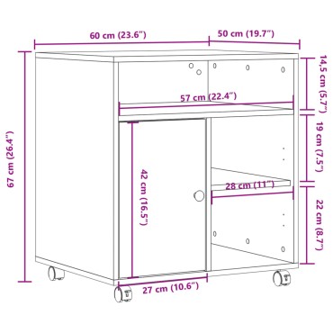 vidaXL Βάση Εκτυπωτή με Ρόδες Μαύρο 60x50x67 εκ.