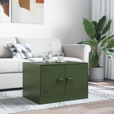 vidaXL Τραπεζάκι Σαλονιού Πράσινο Λαδί 67x50x44cm από Ατσάλι 1 τεμ.