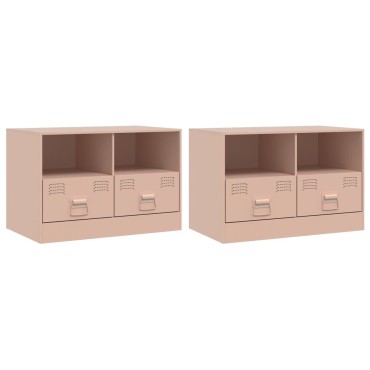 vidaXL Έπιπλα Τηλεόρασης 2 τεμ. Ροζ 67x39x44cm από Χάλυβα