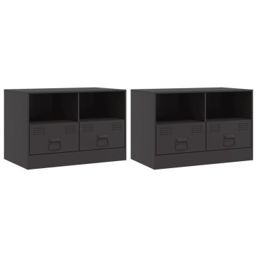 vidaXL Έπιπλα Τηλεόρασης 2 τεμ. Μαύρο 67x39x44cm από Χάλυβα