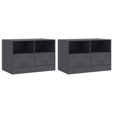 vidaXL Έπιπλα Τηλεόρασης 2 τεμ. Ανθρακί 67x39x44cm από Χάλυβα