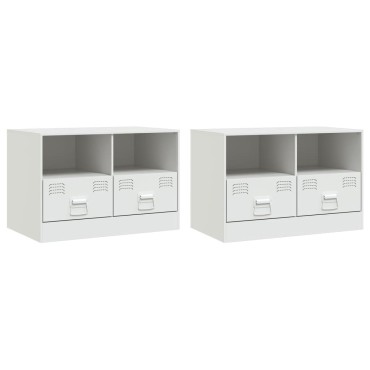 vidaXL Έπιπλα Τηλεόρασης 2 τεμ. Λευκό 67x39x44cm από Χάλυβα