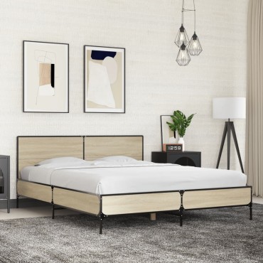 vidaXL Πλαίσιο Κρεβατιού Sonoma Δρυς 160x200 εκ. Επεξ. Ξύλο & Μέταλλο