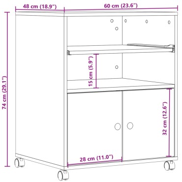 vidaXL Βάση Εκτυπωτή με Ρόδες Μαύρο 60 x 48 x 74 εκ.