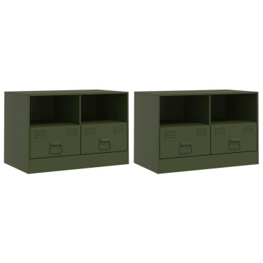 vidaXL Έπιπλα Τηλεόρασης 2 τεμ. Πράσινο Λαδί 67x39x44cm από Χάλυβα