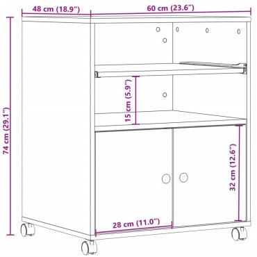vidaXL Βάση Εκτυπωτή με Ρόδες Γκρι Sonoma 60 x 48 x 74 εκ.