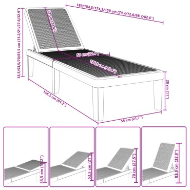 vidaXL Ξαπλώστρα Ρυθμιζόμενη σε 4 Ύψη 155,5x57x28cm Πολυπροπυλένιο 1 τεμ.
