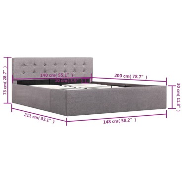 vidaXL Πλαίσιο Κρεβατιού με Αποθηκ. Χώρο Taupe 140x200 εκ. Υφασμάτινο