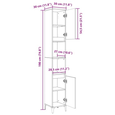 vidaXL Ντουλάπι Μπάνιου Sonoma Δρυς 30x30x190cm Επεξεργασμένο Ξύλο 1 τεμ.
