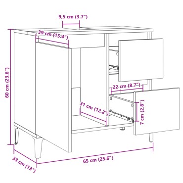 vidaXL Ντουλάπι Μπάνιου Sonoma Δρυς 65x33x60cm Επεξεργασμένο Ξύλο 1 τεμ.
