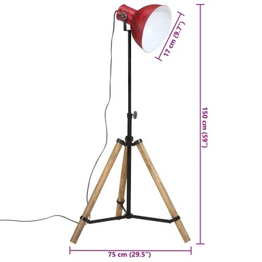 vidaXL Φωτιστικό Δαπέδου 25 W Αντικέ Κόκκινο 75x75x90-150 εκ. Ε27