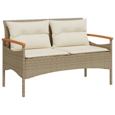 vidaXL Παγκάκι Κήπου Μπεζ 116x62,5x74cm Συνθετικό Ρατάν με Μαξιλάρια 1 τεμ.