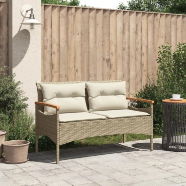 vidaXL Παγκάκι Κήπου Μπεζ 116x62,5x74cm Συνθετικό Ρατάν με Μαξιλάρια 1 τεμ.