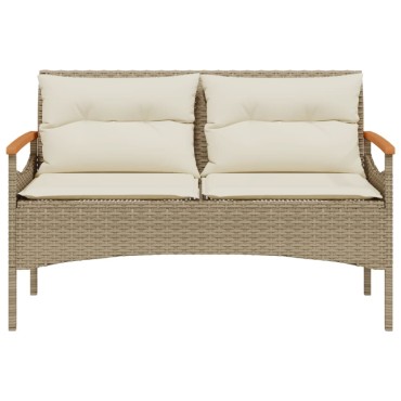 vidaXL Παγκάκι Κήπου Μπεζ 116x62,5x74cm Συνθετικό Ρατάν με Μαξιλάρια 1 τεμ.