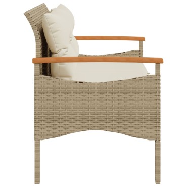 vidaXL Παγκάκι Κήπου Μπεζ 116x62,5x74cm Συνθετικό Ρατάν με Μαξιλάρια 1 τεμ.