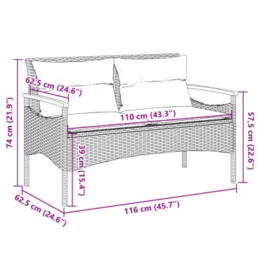 vidaXL Παγκάκι Κήπου Μπεζ 116x62,5x74cm Συνθετικό Ρατάν με Μαξιλάρια 1 τεμ.