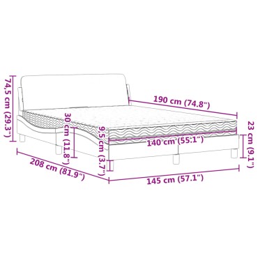 vidaXL Κρεβάτι Σκούρο Γκρι 140x190 εκ. Υφασμάτινο