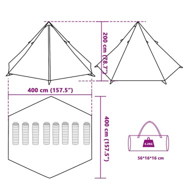 vidaXL Σκηνή Οικογενειακή Tipi 8 Ατόμων Αδιάβροχη Πράσινη
