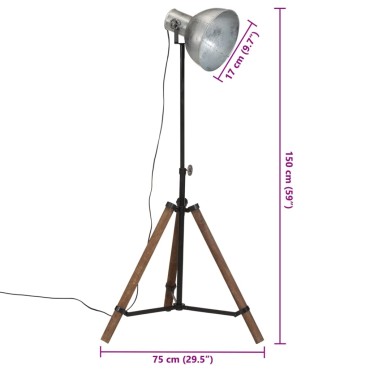 vidaXL Φωτιστικό Δαπέδου 25 W Vintage Ασημί 75x75x90-150 εκ. Ε27