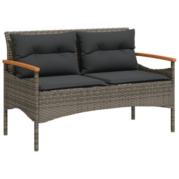 vidaXL Παγκάκι Κήπου Γκρι 116x62,5x74cm Συνθετικό Ρατάν με Μαξιλάρια 1 τεμ.