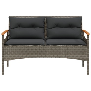 vidaXL Παγκάκι Κήπου Γκρι 116x62,5x74cm Συνθετικό Ρατάν με Μαξιλάρια 1 τεμ.
