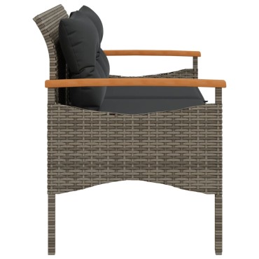 vidaXL Παγκάκι Κήπου Γκρι 116x62,5x74cm Συνθετικό Ρατάν με Μαξιλάρια 1 τεμ.