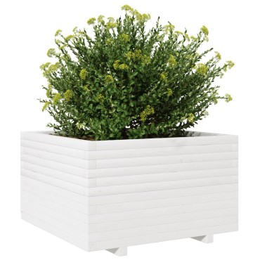 vidaXL Ζαρντινιέρα Κήπου Λευκή 80x80x49,5 εκ. από Μασίφ Ξύλο Πεύκου