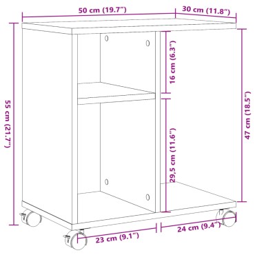 vidaXL Βοηθητικό Τραπέζι με Ρόδες Γκρι Σκυρ 50x30x55cm Επεξ. Ξύλο 1 τεμ.