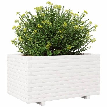 vidaXL Ζαρντινιέρα Κήπου Λευκή 90x60x49,5 εκ. από Μασίφ Ξύλο Πεύκου
