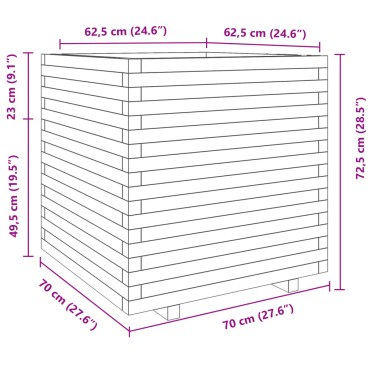 vidaXL Ζαρντινιέρα Κήπου 70x70x72,5 εκ από Μασίφ Ξύλο Πεύκου