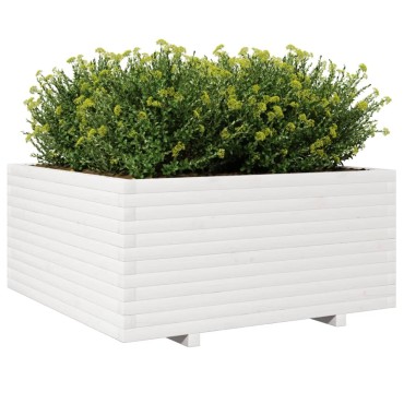 vidaXL Ζαρντινιέρα Κήπου Λευκή 100x100x49,5 εκ. από Μασίφ Ξύλο Πεύκου