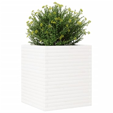 vidaXL Ζαρντινιέρα Κήπου Λευκή 60x60x68,5 εκ. από Μασίφ Ξύλο Πεύκου