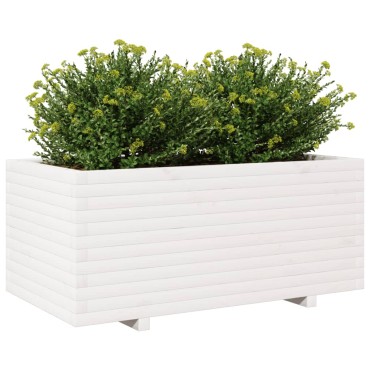 vidaXL Ζαρντινιέρα Κήπου Λευκή 110x60x49,5 εκ. από Μασίφ Ξύλο Πεύκου