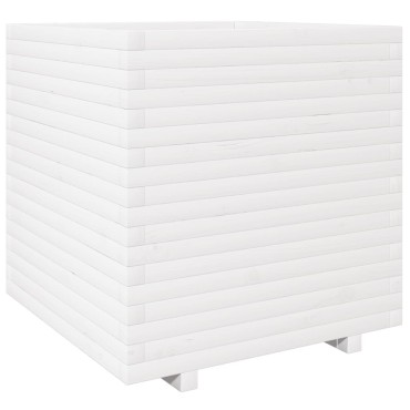 vidaXL Ζαρντινιέρα Κήπου Λευκή 70x70x72,5 εκ. από Μασίφ Ξύλο Πεύκου